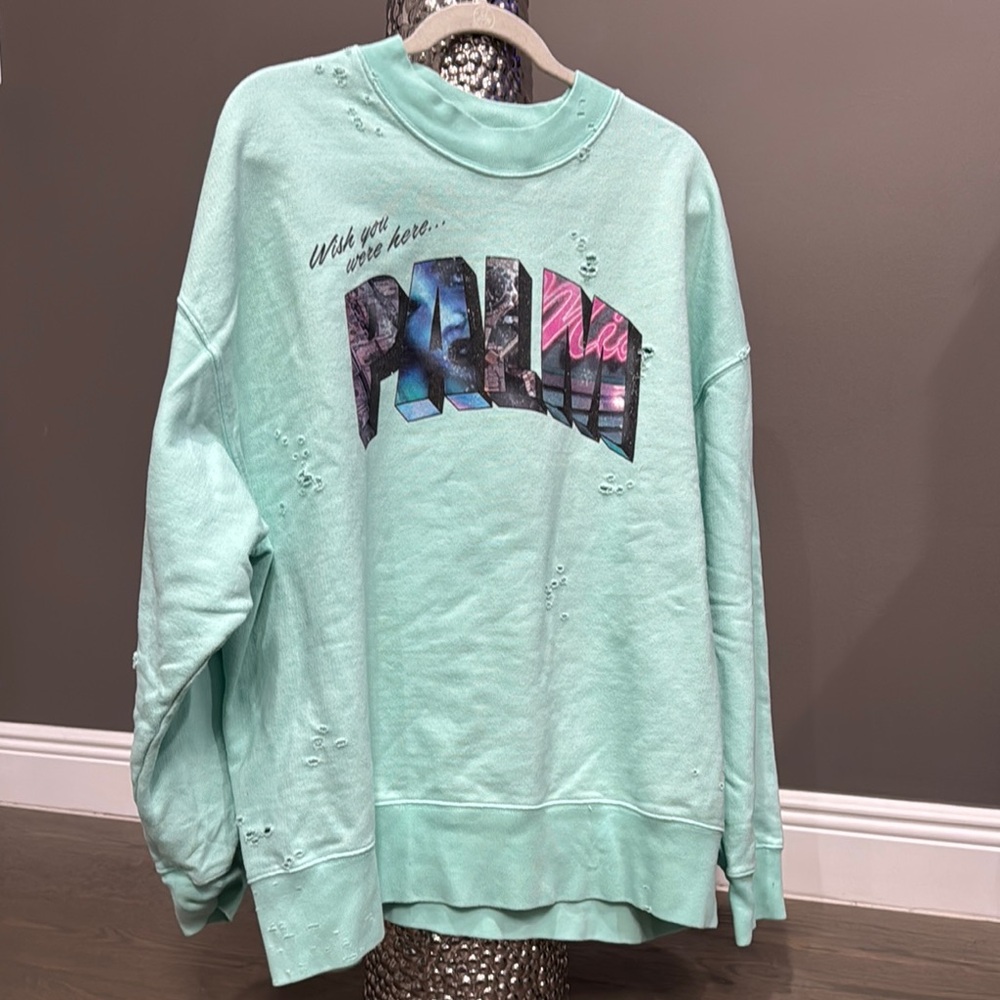 Men’s Distressed Palm Angel Mint Green Graphic Sweatshirt
